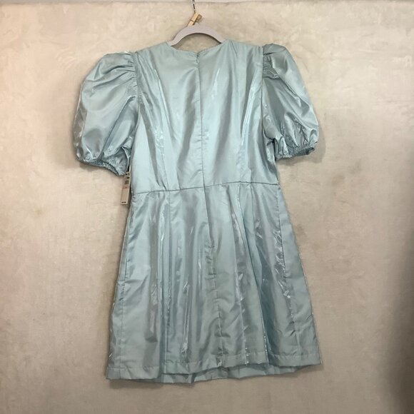 Revolve Danielle Bernstein Light Blue Satin Puff Sleeve Dress Women Size 10 NEW - Picture 3 of 9